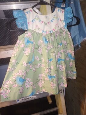 Girls Floral & Blue Bird Sundress with Ruffled Sleeves